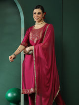 Purple Patch Work Kurta Pant With Dupatta - Elganza