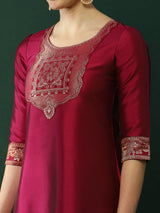 Purple Patch Work Kurta Pant With Dupatta - Elganza