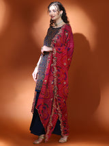 Navy Blue Embellished Straight Kurta Palazzo With Dupatta - Elganza