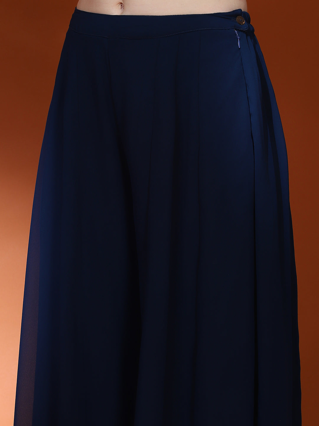 Navy Blue Embellished Straight Kurta Palazzo With Dupatta - Elganza