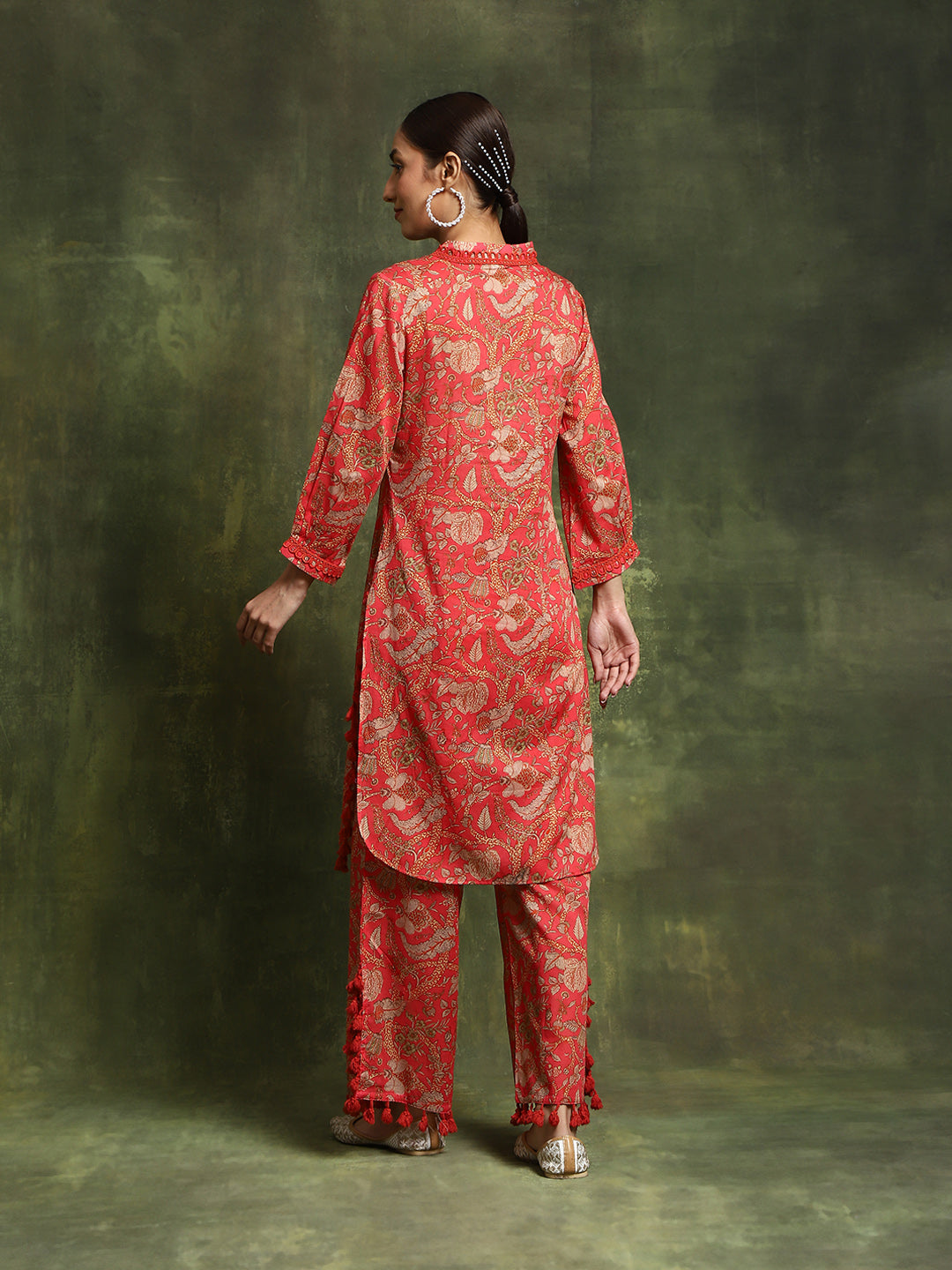 Red Floral Printed Pakistani Kurta With Palazzo - Elganza