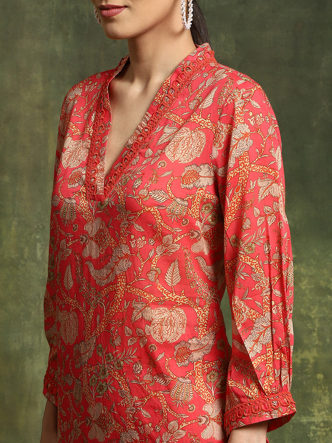 Red Floral Printed Pakistani Kurta With Palazzo - Elganza