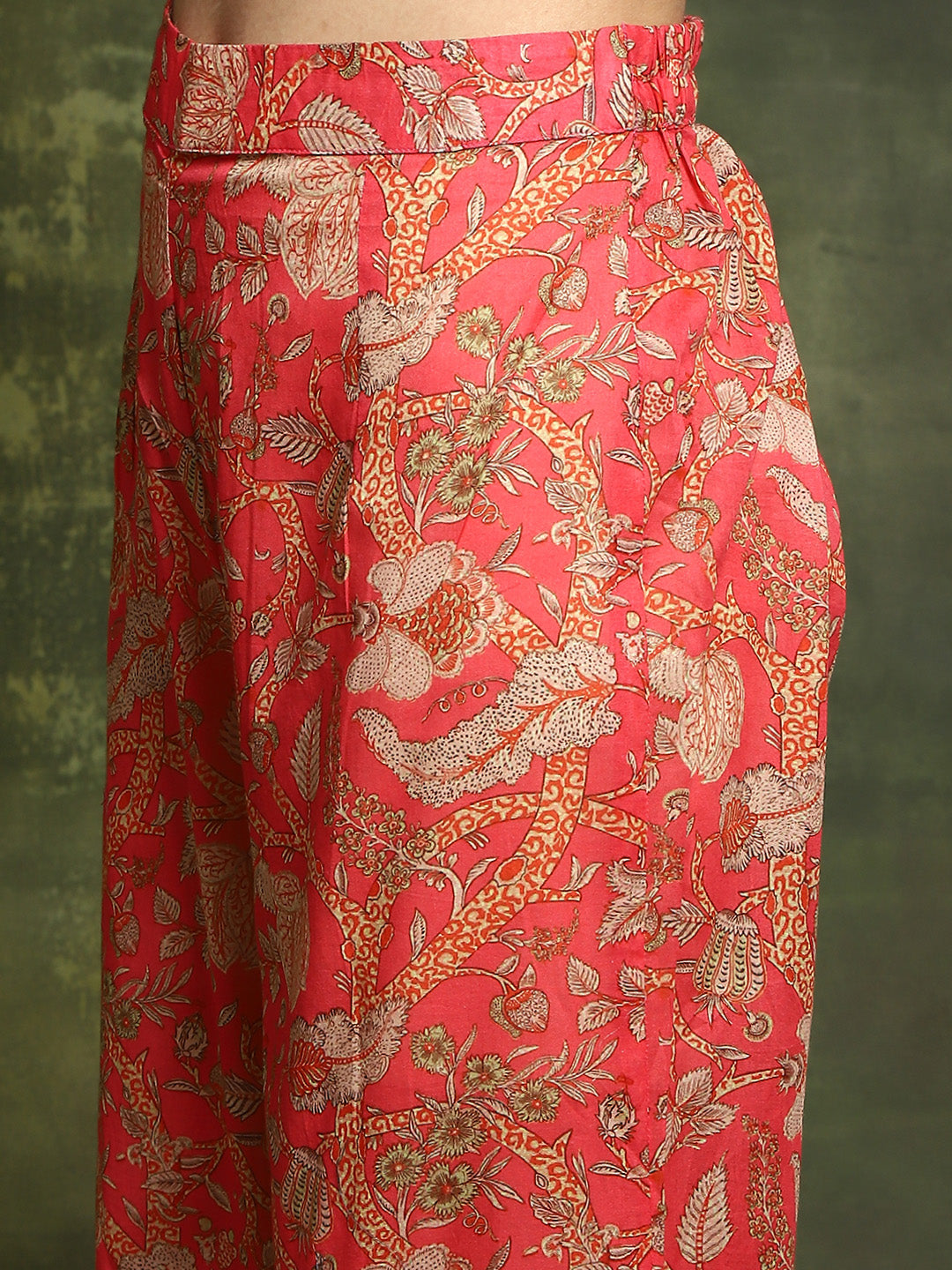 Red Floral Printed Pakistani Kurta With Palazzo - Elganza