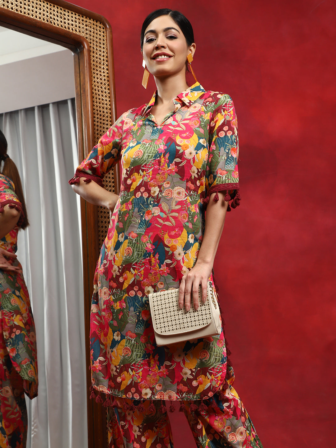 Multicolor Floral Printed Pakistani Kurta With Salwar - Elganza
