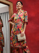 Multicolor Floral Printed Pakistani Kurta With Salwar - Elganza