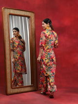 Multicolor Floral Printed Pakistani Kurta With Salwar - Elganza