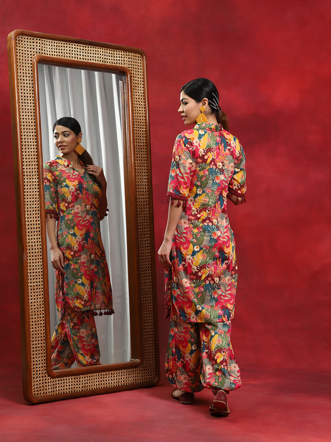 Multicolor Floral Printed Pakistani Kurta With Salwar - Elganza