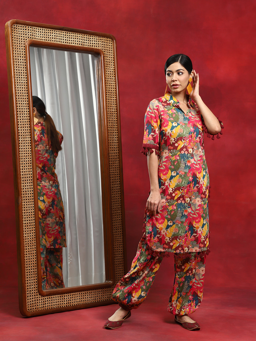 Multicolor Floral Printed Pakistani Kurta With Salwar - Elganza