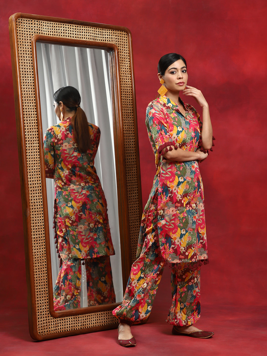 Multicolor Floral Printed Pakistani Kurta With Salwar - Elganza