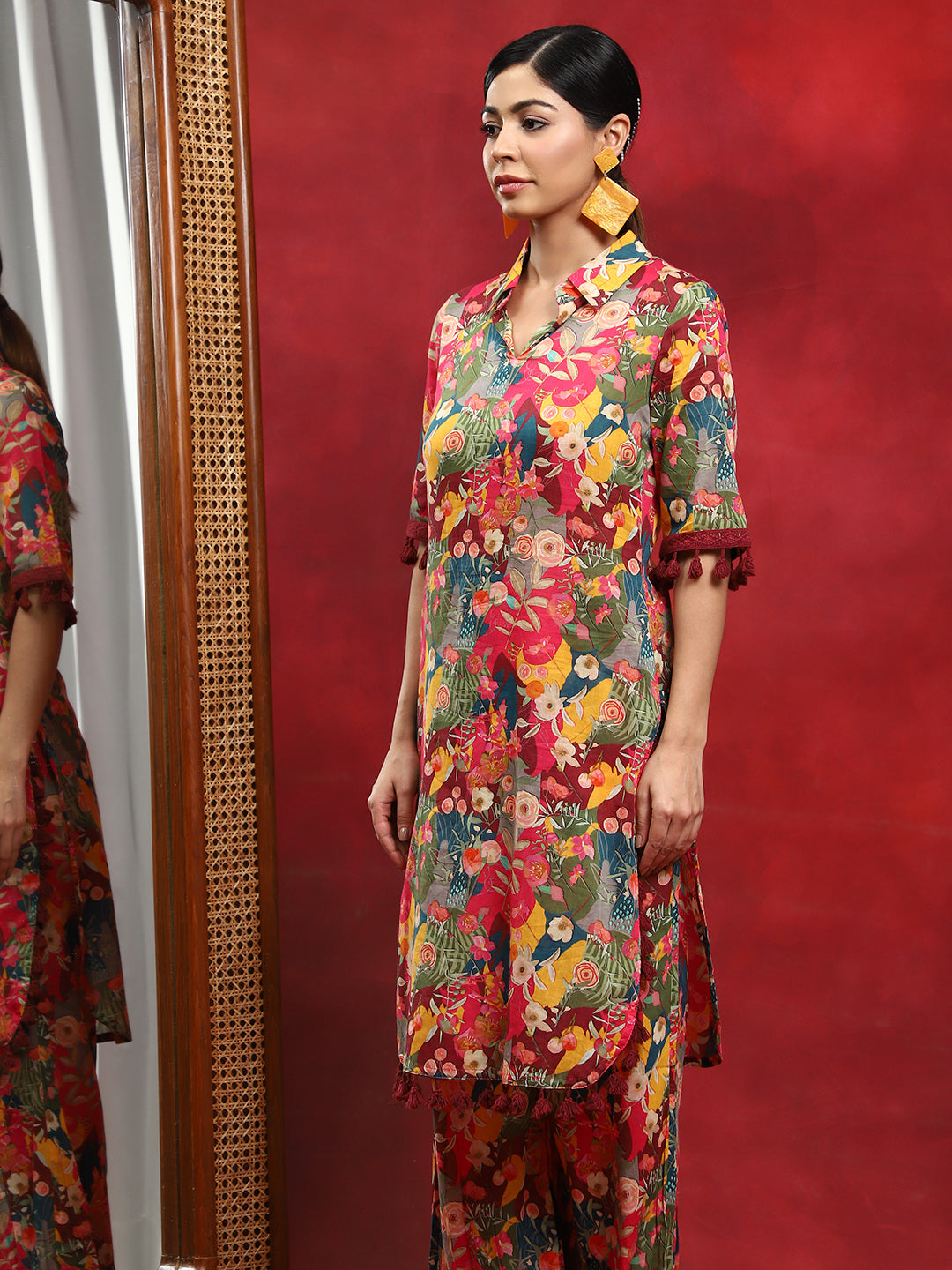 Multicolor Floral Printed Pakistani Kurta With Salwar - Elganza