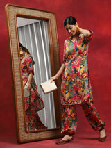 Multicolor Floral Printed Pakistani Kurta With Salwar - Elganza