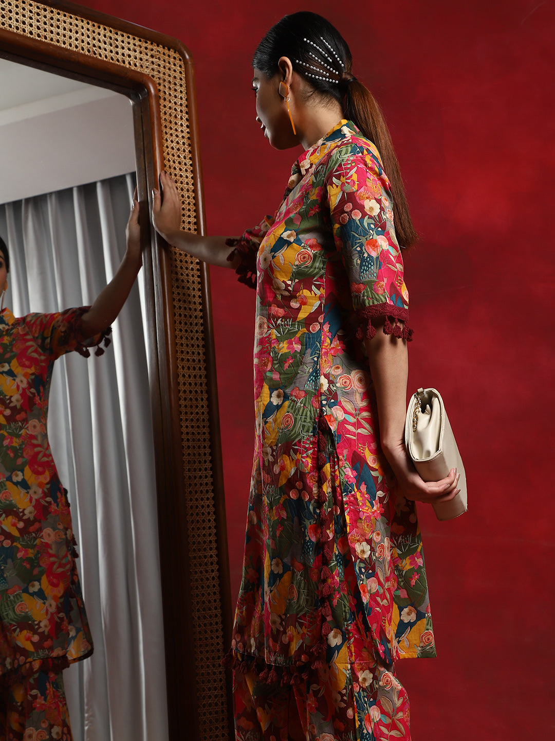 Multicolor Floral Printed Pakistani Kurta With Salwar - Elganza
