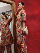 Multicolor Floral Printed Pakistani Kurta With Salwar - Elganza