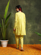 Lime Green Lurex Designed Flared Co-Ord Set - Elganza
