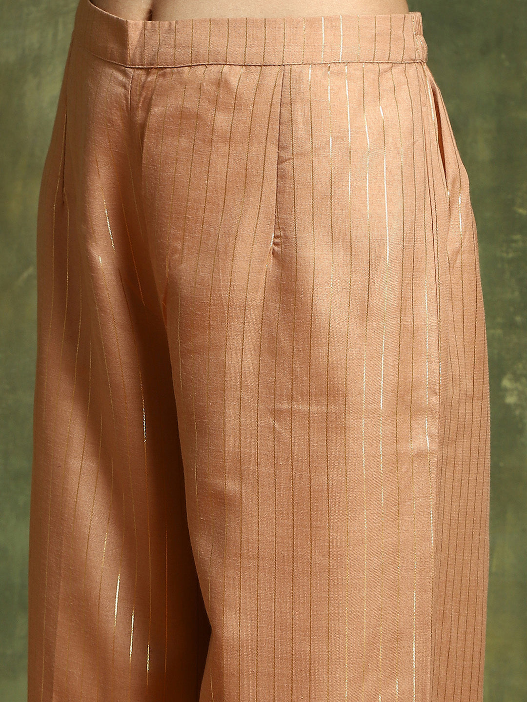 Green Lurex Designed Kurta Palazzo With Embroidered Dupatta - Elganza