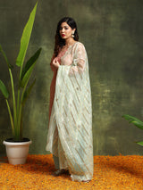 Rust & Green Lurex Designed Kurta Palazzo With Embroidered Dupatta - Elganza