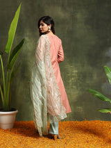 Rust & Green Lurex Designed Kurta Palazzo With Embroidered Dupatta - Elganza