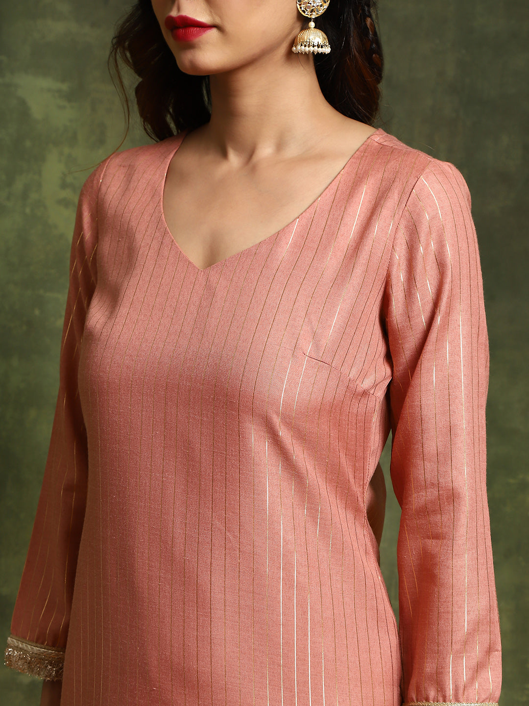 Rust & Green Lurex Designed Kurta Palazzo With Embroidered Dupatta - Elganza