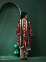 Maroon Floral Print Pakistani Kurta Salwar With Dupatta - Elganza