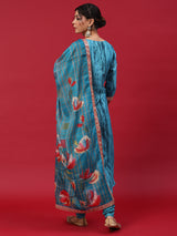 Blue Shibori Print Kurta Churidar With Dupatta - Elganza