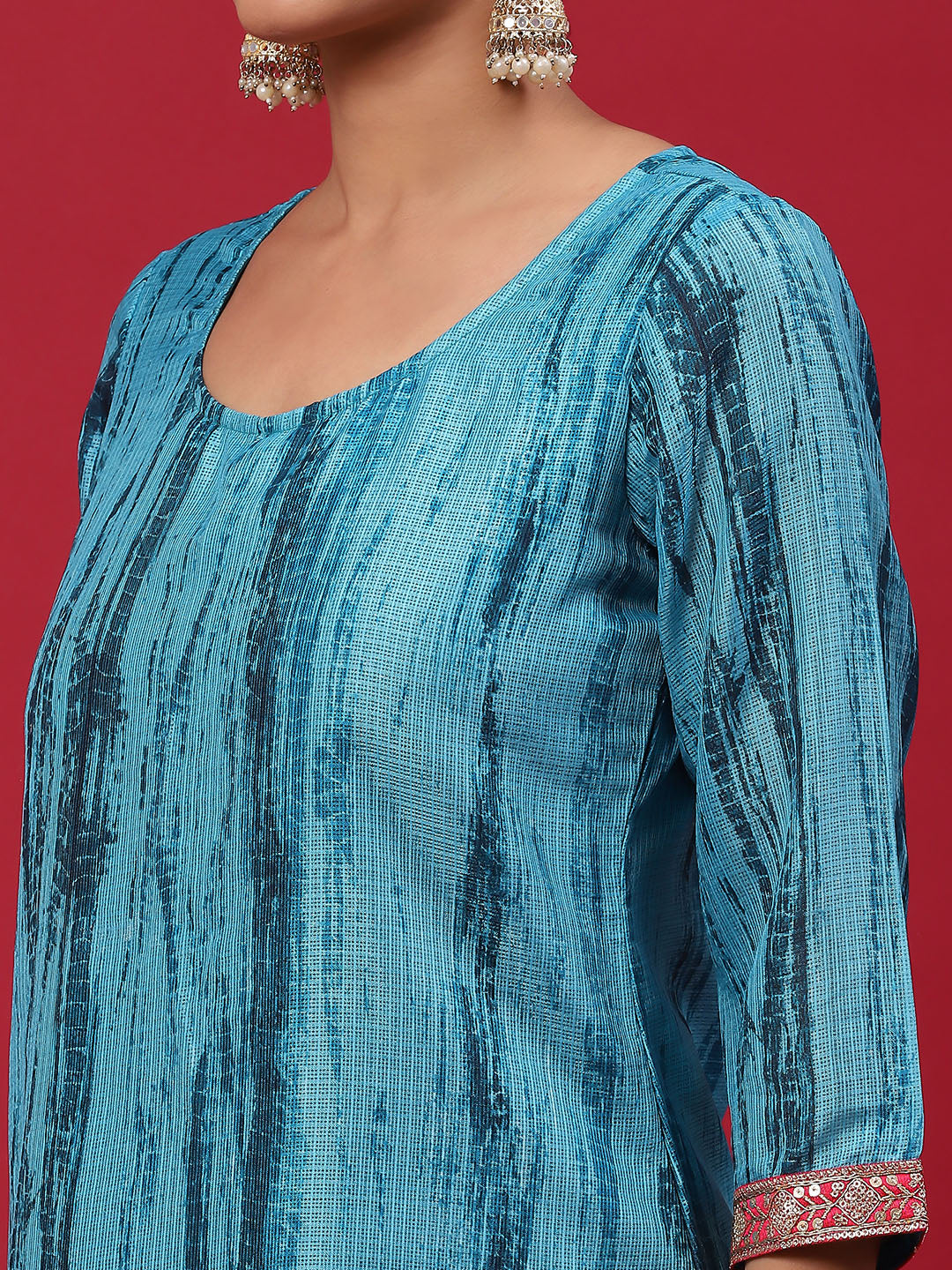 Blue Shibori Print Kurta Churidar With Dupatta - Elganza
