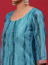 Blue Shibori Print Kurta Churidar With Dupatta - Elganza