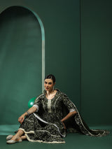 Green Floral Print Kurta Sharara With Lace Detailed Dupatta