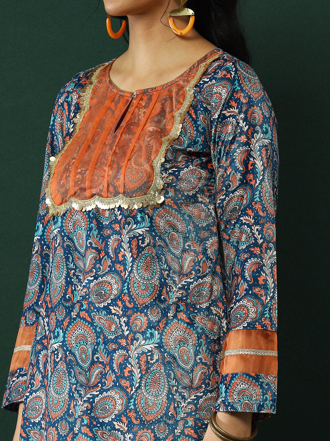 Blue Persian Motif Suit Set with Dupatta - Elganza
