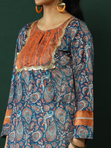 Blue Persian Motif Suit Set with Dupatta - Elganza