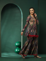 Floral Print Kurta Sharara With Dupatta - Elganza