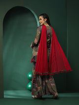 Floral Print Kurta Sharara With Dupatta - Elganza