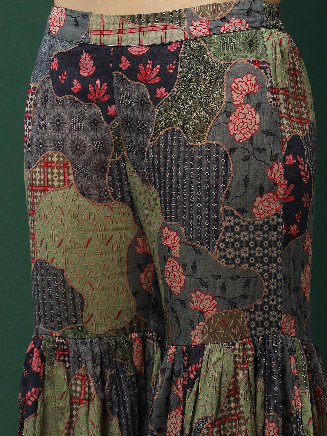 Floral Print Kurta Sharara With Dupatta - Elganza