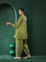 Green Lace Detailed Flared Co-Ords Set - Elganza