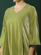 Green Lace Detailed Flared Co-Ords Set - Elganza