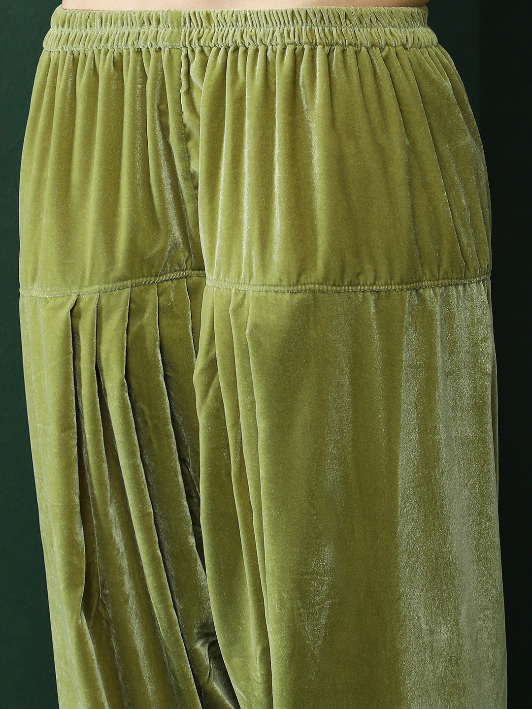 Green Lace Detailed Flared Co-Ords Set - Elganza