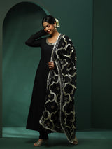 Black Anarkali Pant With Embellished Dupatta