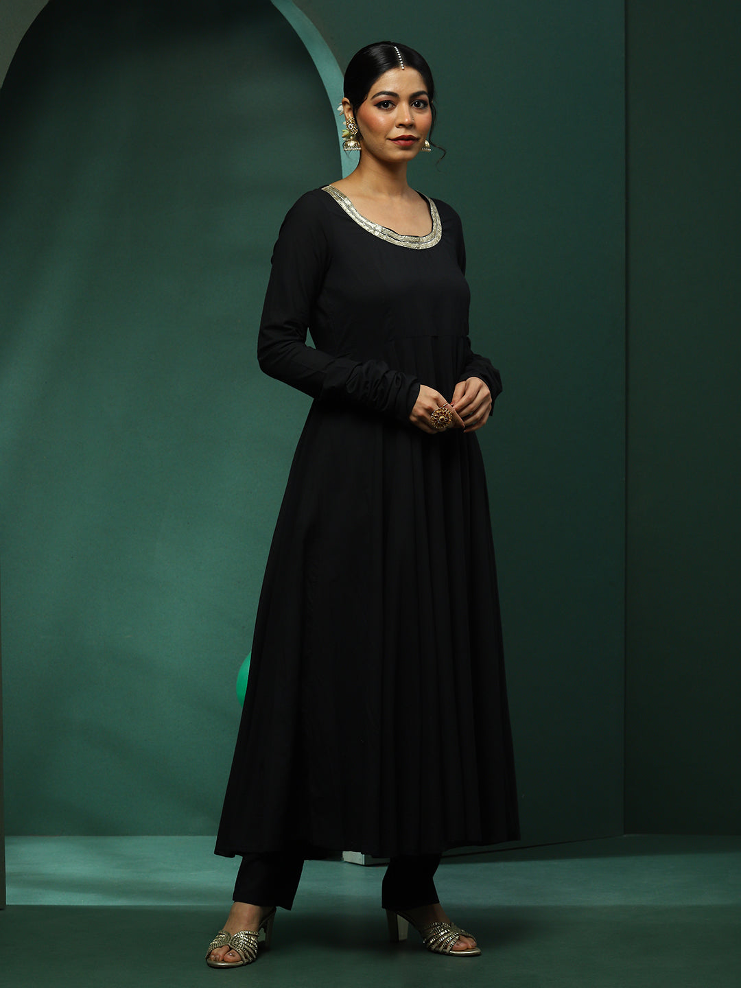Black Anarkali Pant With Embellished Dupatta