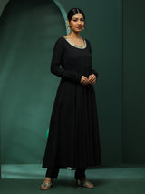 Black Anarkali Pant With Embellished Dupatta