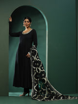 Black Anarkali Pant With Embellished Dupatta