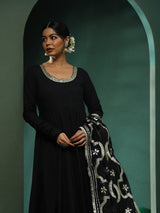 Black Anarkali Pant With Embellished Dupatta