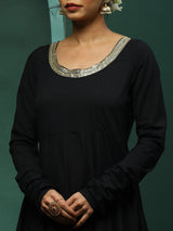Black Anarkali Pant With Embellished Dupatta