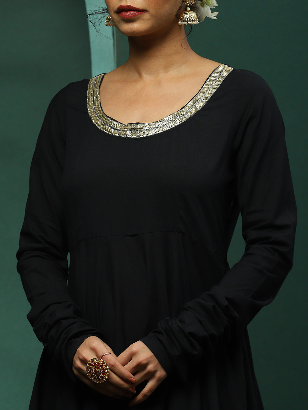 Black Anarkali Pant With Embellished Dupatta
