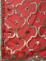 Red Anarkali Pant With Embellished Dupatta - Elganza