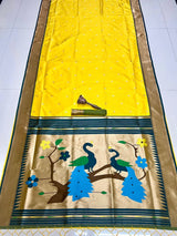 ✨ Super Hit Pure Silk Saree – Pure Soft Gold Zari Kanchivram Paithani Silk with Contrast Kadiyal Border & Heavy Mina Zari Pallu