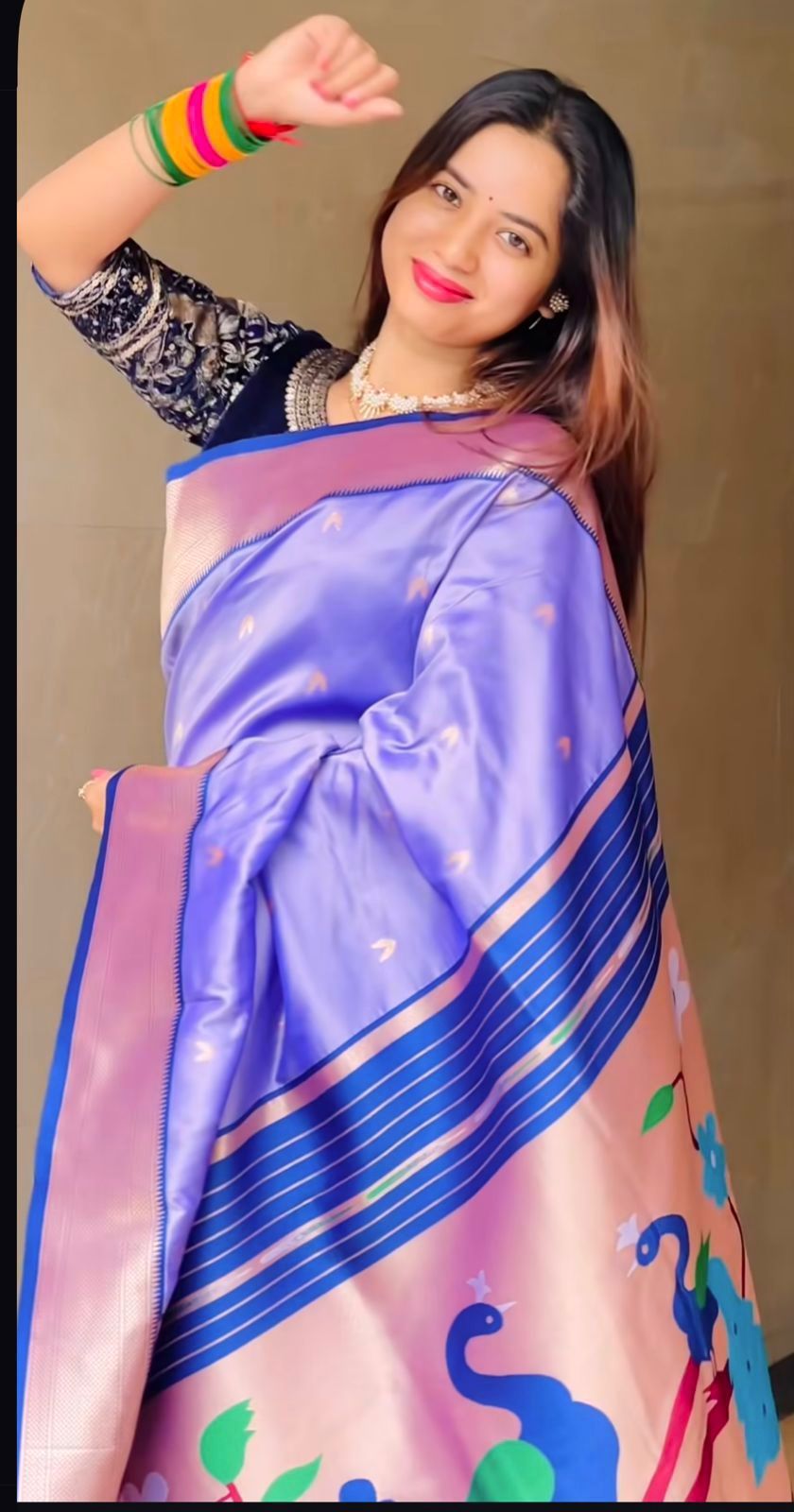 ✨ Super Hit Pure Silk Saree – Pure Soft Gold Zari Kanchivram Paithani Silk with Contrast Kadiyal Border & Heavy Mina Zari Pallu