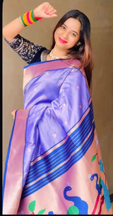 ✨ Super Hit Pure Silk Saree – Pure Soft Gold Zari Kanchivram Paithani Silk with Contrast Kadiyal Border & Heavy Mina Zari Pallu