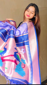 ✨ Super Hit Pure Silk Saree – Pure Soft Gold Zari Kanchivram Paithani Silk with Contrast Kadiyal Border & Heavy Mina Zari Pallu