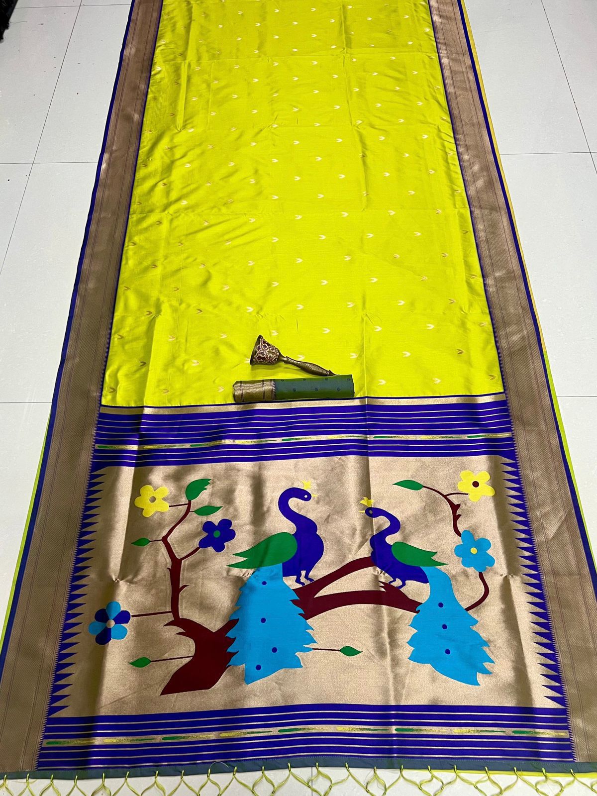 ✨ Super Hit Pure Silk Saree – Pure Soft Gold Zari Kanchivram Paithani Silk with Contrast Kadiyal Border & Heavy Mina Zari Pallu