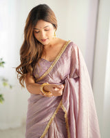 Designer Gold Crush Silk Ready-to-Wear Saree with Embroidered Blouse