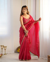 Designer Gold Crush Silk Ready-to-Wear Saree with Embroidered Blouse